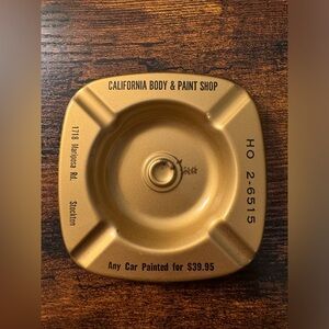 Vintage Stockton California Body and Paint Shop Tin Ashtray